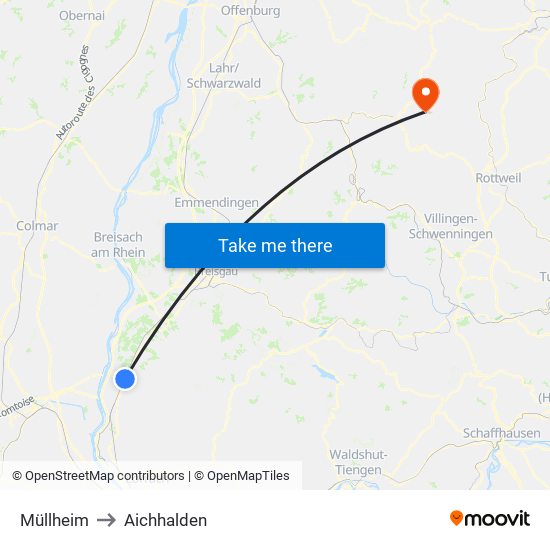 Müllheim to Aichhalden map