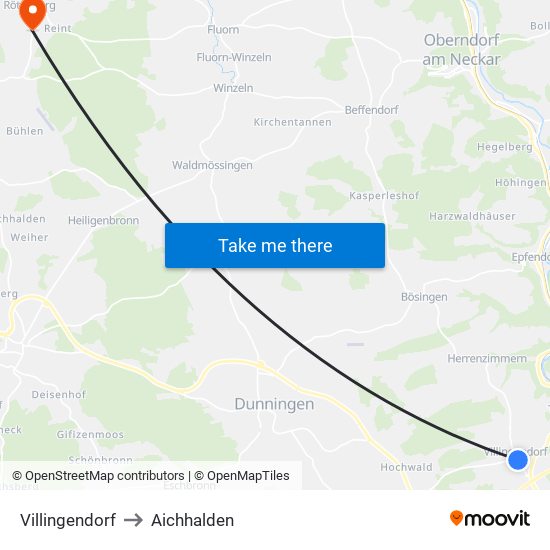 Villingendorf to Aichhalden map