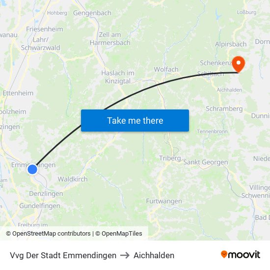 Vvg Der Stadt Emmendingen to Aichhalden map