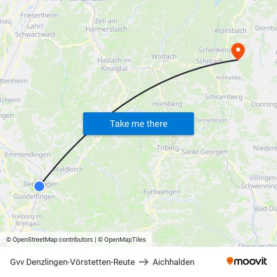 Gvv Denzlingen-Vörstetten-Reute to Aichhalden map