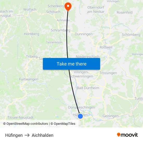 Hüfingen to Aichhalden map