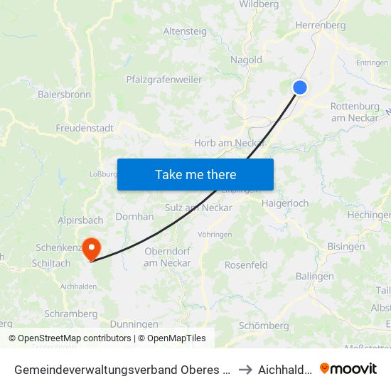 Gemeindeverwaltungsverband Oberes Gäu to Aichhalden map