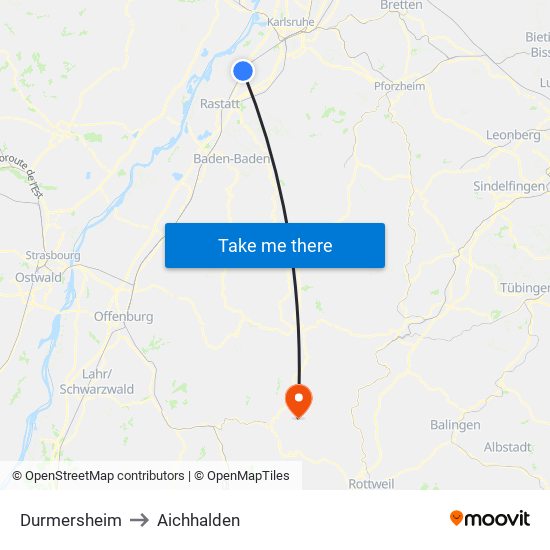 Durmersheim to Aichhalden map