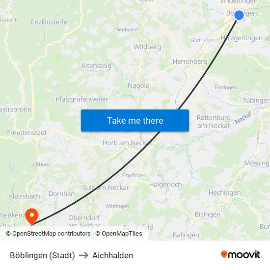 Böblingen (Stadt) to Aichhalden map