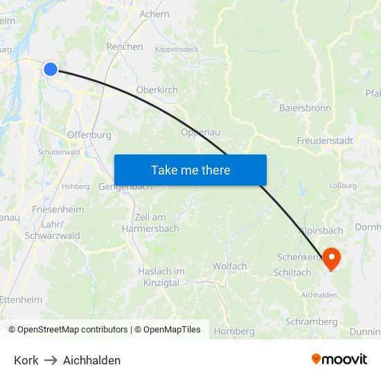 Kork to Aichhalden map