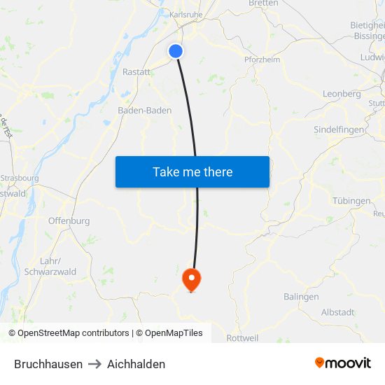 Bruchhausen to Aichhalden map