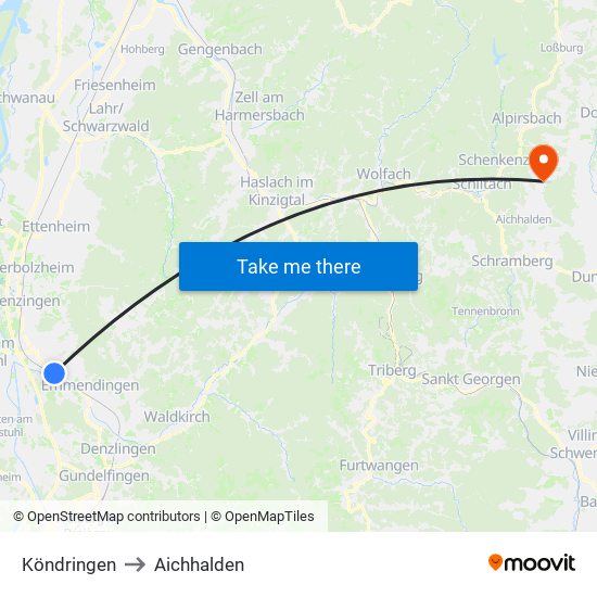 Köndringen to Aichhalden map