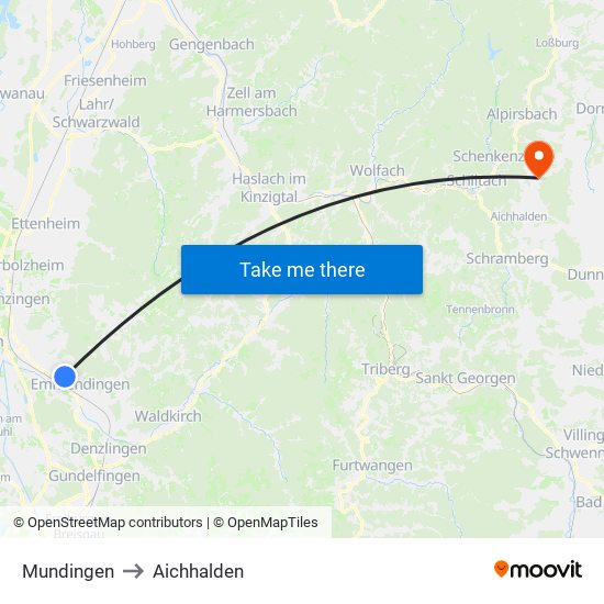 Mundingen to Aichhalden map