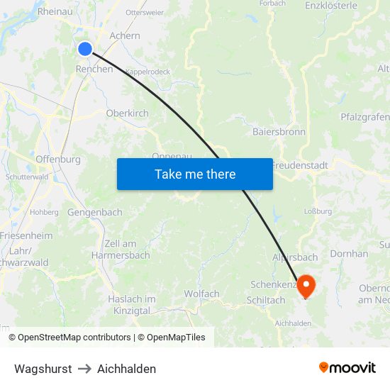 Wagshurst to Aichhalden map