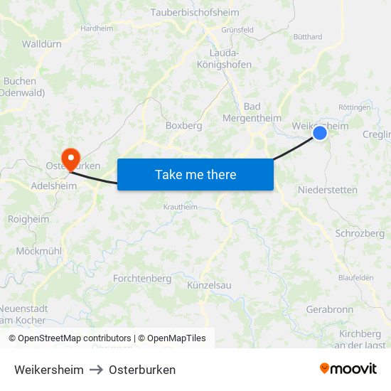 Weikersheim to Osterburken map