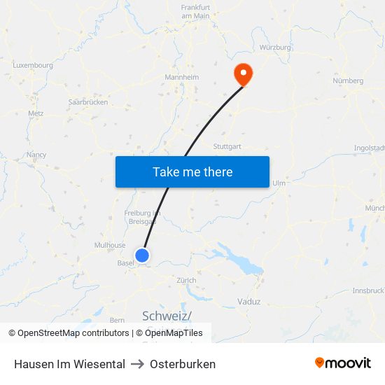 Hausen Im Wiesental to Osterburken map