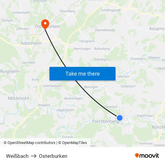 Weißbach to Osterburken map