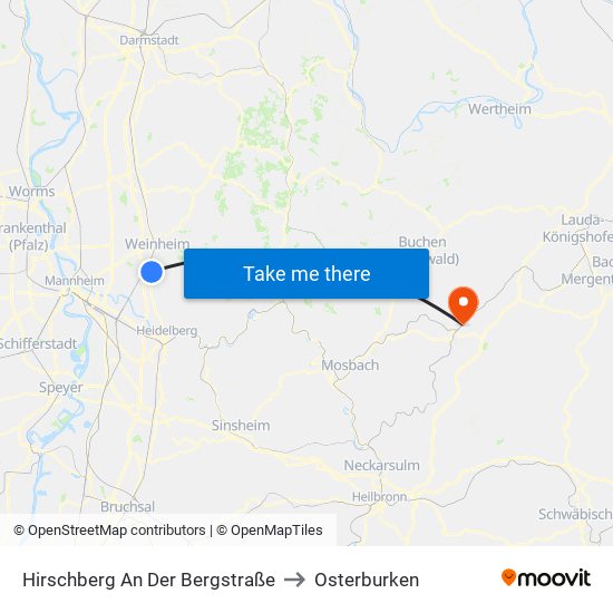 Hirschberg An Der Bergstraße to Osterburken map