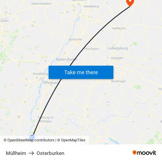 Müllheim to Osterburken map