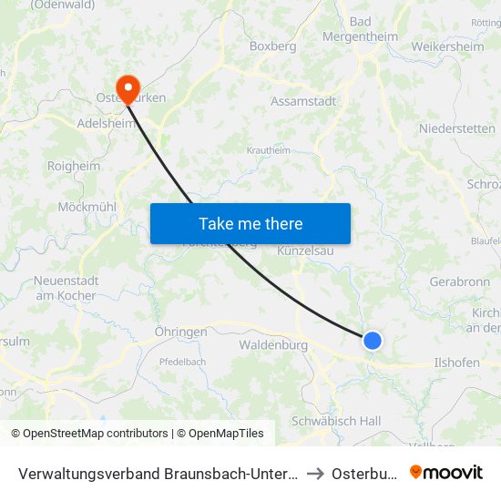 Verwaltungsverband Braunsbach-Untermünkheim to Osterburken map