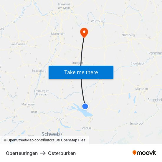 Oberteuringen to Osterburken map