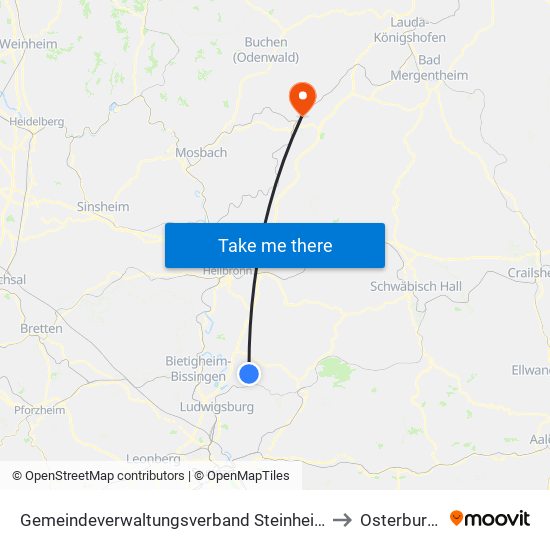 Gemeindeverwaltungsverband Steinheim-Murr to Osterburken map