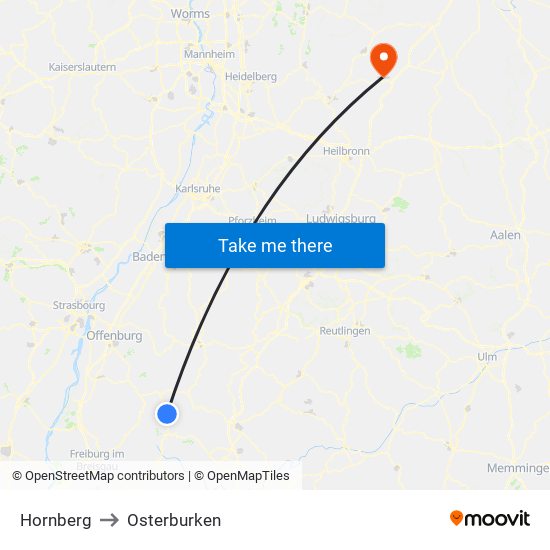 Hornberg to Osterburken map