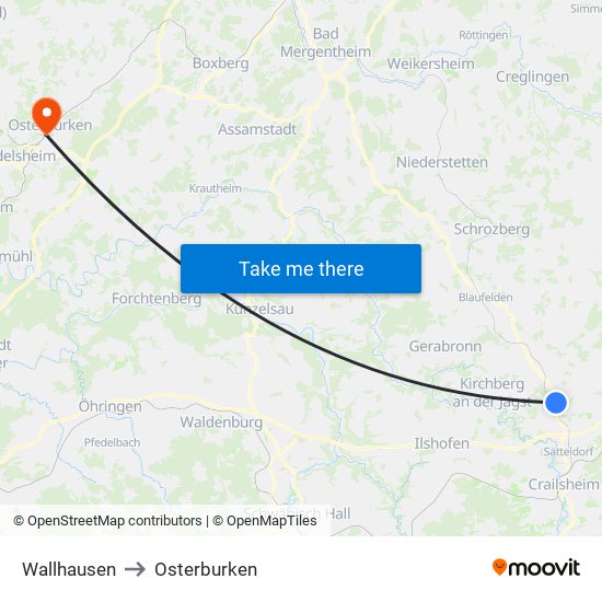 Wallhausen to Osterburken map