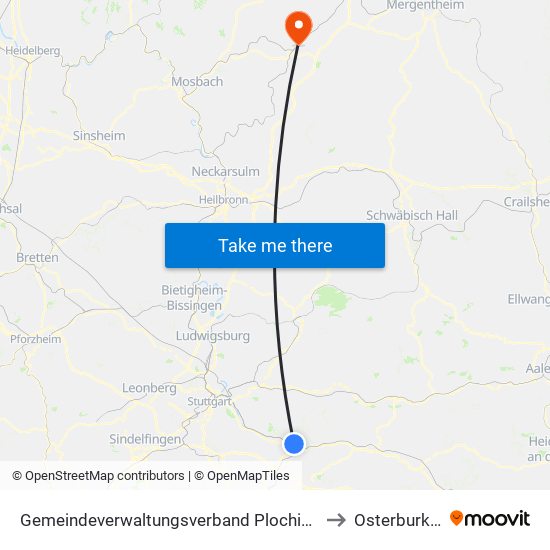 Gemeindeverwaltungsverband Plochingen to Osterburken map