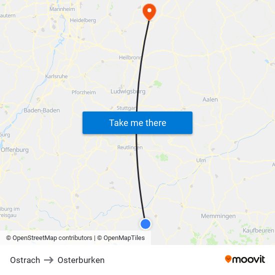 Ostrach to Osterburken map