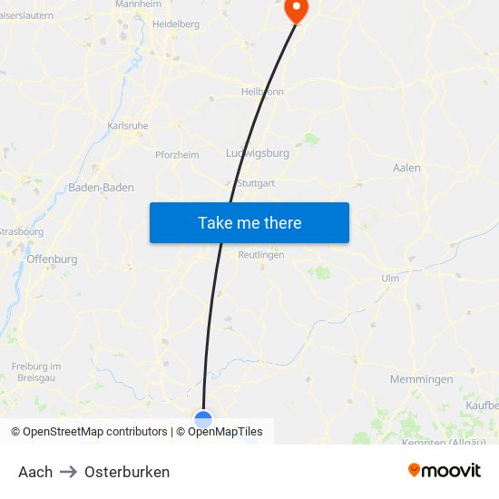 Aach to Osterburken map