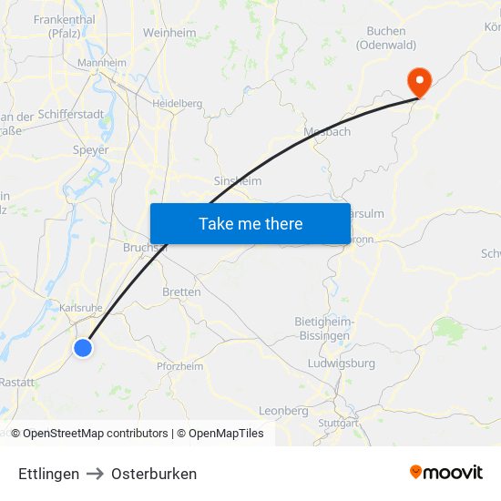 Ettlingen to Osterburken map