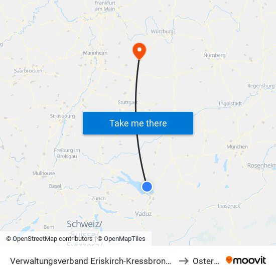 Verwaltungsverband Eriskirch-Kressbronn am Bodensee-Langenargen to Osterburken map