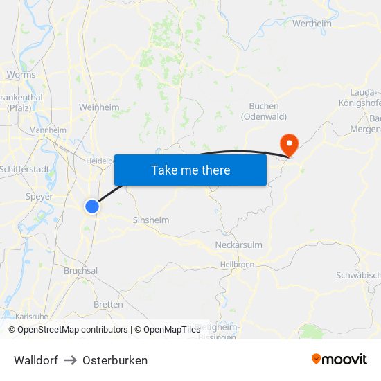 Walldorf to Osterburken map