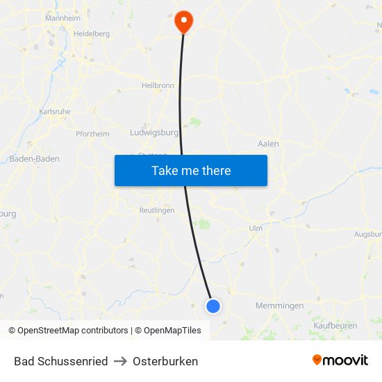 Bad Schussenried to Osterburken map