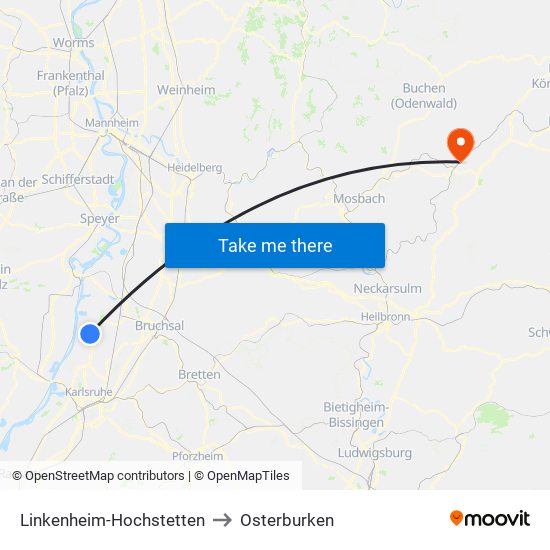 Linkenheim-Hochstetten to Osterburken map