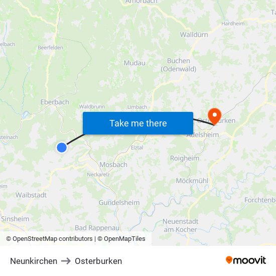 Neunkirchen to Osterburken map