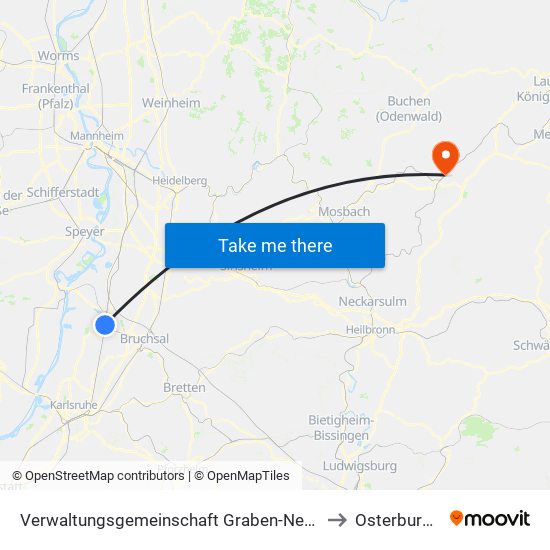 Verwaltungsgemeinschaft Graben-Neudorf to Osterburken map