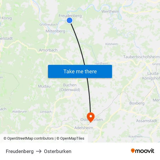 Freudenberg to Osterburken map