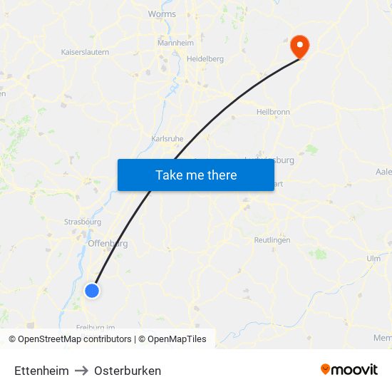 Ettenheim to Osterburken map