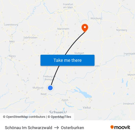 Schönau Im Schwarzwald to Osterburken map