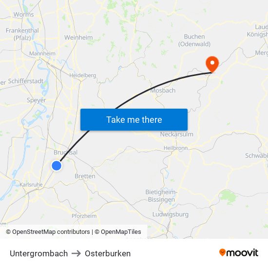 Untergrombach to Osterburken map