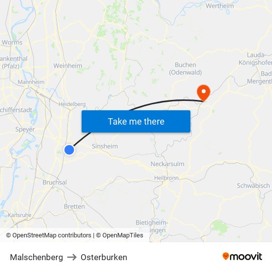 Malschenberg to Osterburken map