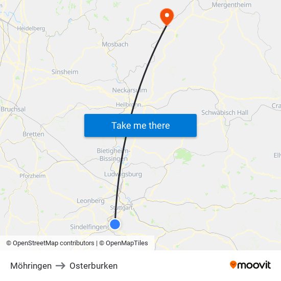Möhringen to Osterburken map