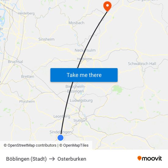 Böblingen (Stadt) to Osterburken map