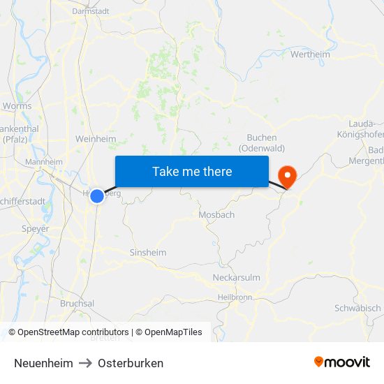 Neuenheim to Osterburken map