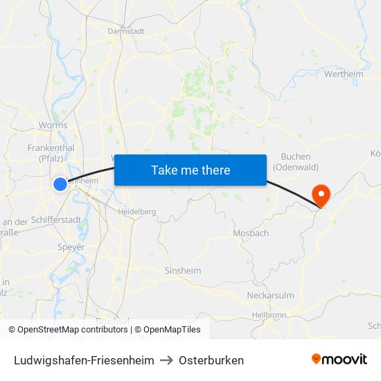 Ludwigshafen-Friesenheim to Osterburken map