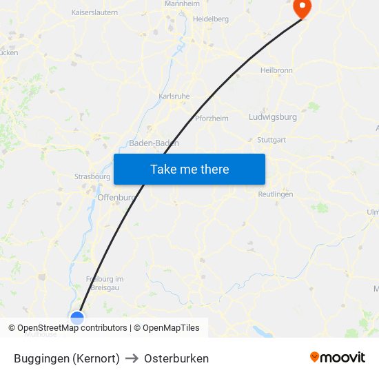 Buggingen (Kernort) to Osterburken map