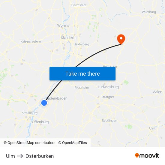 Ulm to Osterburken map