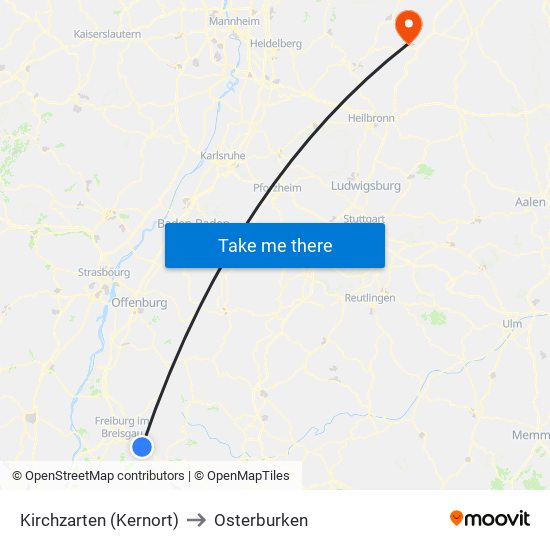 Kirchzarten (Kernort) to Osterburken map