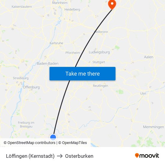 Löffingen (Kernstadt) to Osterburken map