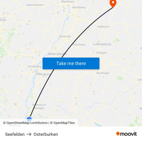 Seefelden to Osterburken map