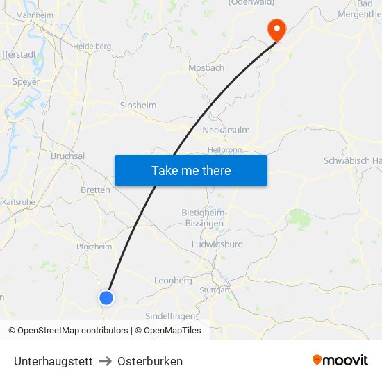 Unterhaugstett to Osterburken map