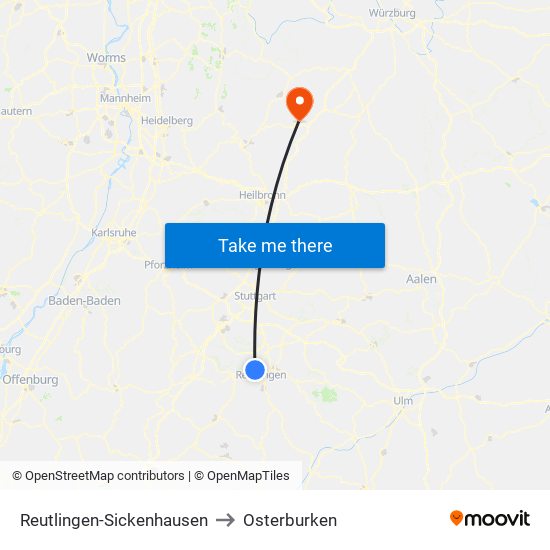 Reutlingen-Sickenhausen to Osterburken map