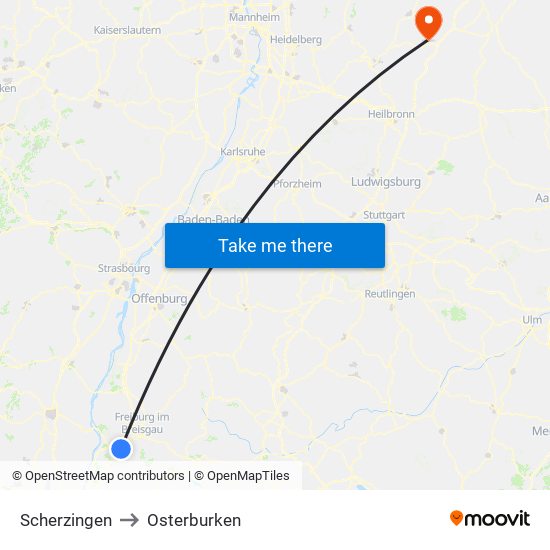 Scherzingen to Osterburken map
